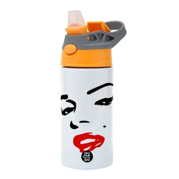 Marilyn Monroe, Παιδικό παγούρι θερμό, ανοξείδωτο, με καλαμάκι ασφαλείας, Πορτοκαλί/Γκρι (360ml) BPA-FREE