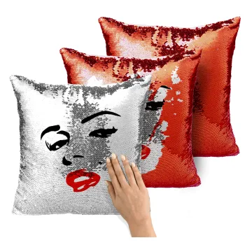 Marilyn Monroe, Μαξιλάρι καναπέ Μαγικό Κόκκινο με πούλιες 40x40cm περιέχεται το γέμισμα