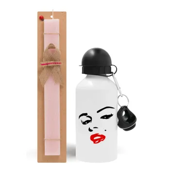 Marilyn Monroe, Easter Set, metallic aluminum bottle (500ml) & aromatic flat Easter candle (30cm) (PINK)