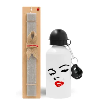 Marilyn Monroe, Easter Set, metallic aluminum water bottle (500ml) & aromatic flat Easter candle (30cm) (GRAY)