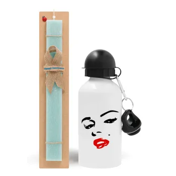 Marilyn Monroe, Easter Set, metallic aluminum water bottle (500ml) & scented flat candle (30cm) (TURQUOISE)