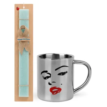 Marilyn Monroe, Easter Set, metallic thermal cup (300ml) & aromatic flat Easter candle (30cm) (TURQUOISE)
