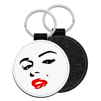 Marilyn Monroe, Μπρελόκ Δερματίνη, στρογγυλό ΜΑΥΡΟ (5cm)