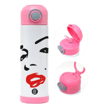 Marilyn Monroe, Παιδικό παγούρι θερμό, ανοξείδωτο, με καλαμάκι ασφαλείας, ΡΟΖ (500ml)