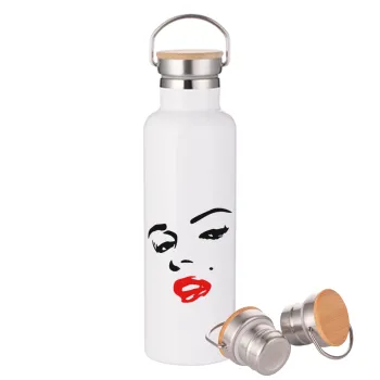 Marilyn Monroe, Stainless steel White with wooden lid (bamboo), double wall, 750ml