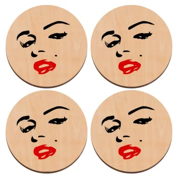 Marilyn Monroe, ΣΕΤ x4 Σουβέρ ξύλινα στρογγυλά plywood (9cm)
