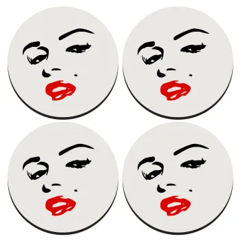 Marilyn Monroe, ΣΕΤ 4 Σουβέρ ξύλινα στρογγυλά (9cm)