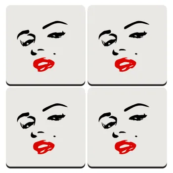 Marilyn Monroe, ΣΕΤ 4 Σουβέρ ξύλινα τετράγωνα (9cm)