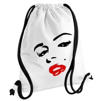 Marilyn Monroe, Backpack pouch GYMBAG white, with pocket (40x48cm) & thick cords