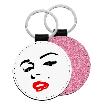 Marilyn Monroe, Μπρελόκ Δερματίνη, στρογγυλό ΡΟΖ (5cm)