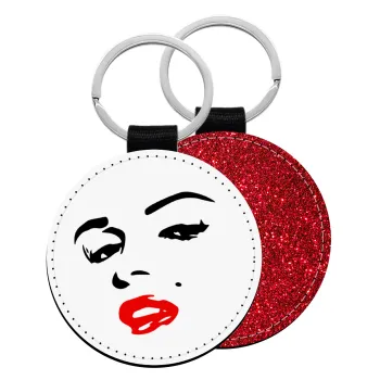 Marilyn Monroe, Μπρελόκ Δερματίνη, στρογγυλό ΚΟΚΚΙΝΟ (5cm)