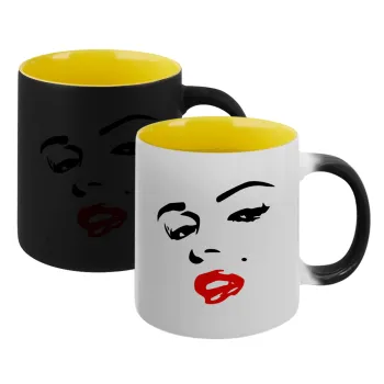 Marilyn Monroe, Κούπα Μαγική εσωτερικό κίτρινη, κεραμική 330ml που αλλάζει χρώμα με το ζεστό ρόφημα
