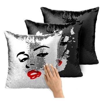 Marilyn Monroe, Μαξιλάρι καναπέ Μαγικό Μαύρο με πούλιες 40x40cm περιέχεται το γέμισμα