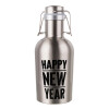 Happy new year, Μεταλλικό παγούρι Inox (Stainless steel) με καπάκι ασφαλείας 1L