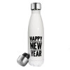 Happy new year, Μεταλλικό παγούρι θερμός Λευκό (Stainless steel), διπλού τοιχώματος, 500ml