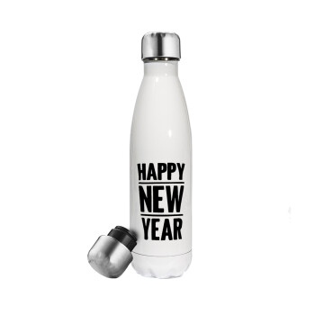 Happy new year, Metal mug thermos White (Stainless steel), double wall, 500ml