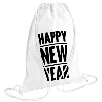 Happy new year, Τσάντα πλάτης πουγκί GYMBAG λευκή (28x40cm)