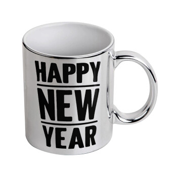 Happy new year, Mug ceramic, silver mirror, 330ml