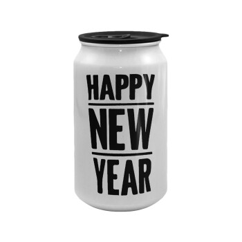 Happy new year, Κούπα ταξιδιού μεταλλική με καπάκι (tin-can) 500ml