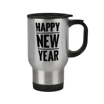 Happy new year, Stainless steel travel mug with lid, double wall 450ml