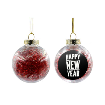 Happy new year, Χριστουγεννιάτικη μπάλα δένδρου διάφανη με κόκκινο γέμισμα 8cm