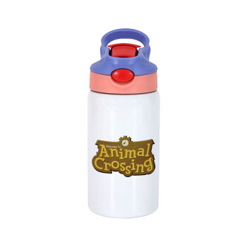 Animal Crossing, Children's hot water bottle, stainless steel, with safety straw, pink/purple (350ml)