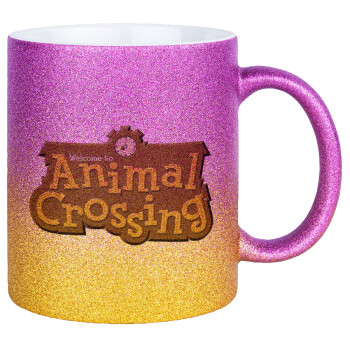 Animal Crossing, Κούπα Χρυσή/Ροζ Glitter, κεραμική, 330ml