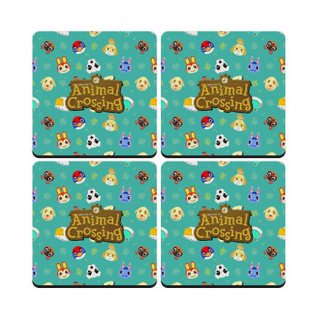 Animal Crossing, ΣΕΤ 4 Σουβέρ ξύλινα τετράγωνα (9cm)