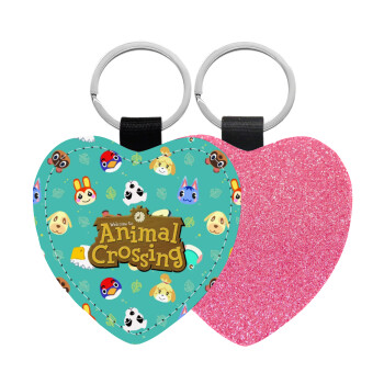 Animal Crossing, Μπρελόκ PU δερμάτινο glitter καρδιά ΡΟΖ