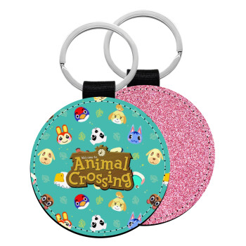 Animal Crossing, Μπρελόκ Δερματίνη, στρογγυλό ΡΟΖ (5cm)