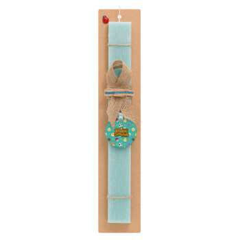 Animal Crossing, Easter Set, wooden keychain & aromatic flat Easter candle (30cm) (TURQUOISE)