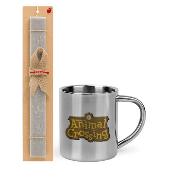 Animal Crossing, Easter Set, metallic thermal cup (300ml) & Easter aromatic flat candle (30cm) (GRAY)