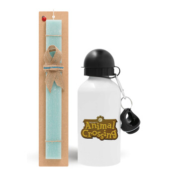 Animal Crossing, Easter Set, metallic aluminum water bottle (500ml) & scented flat candle (30cm) (TURQUOISE)