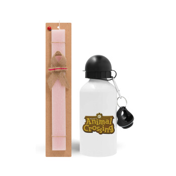 Animal Crossing, Easter Set, metallic aluminum bottle (500ml) & aromatic flat Easter candle (30cm) (PINK)