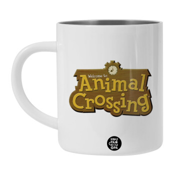 Animal Crossing, Λευκή Ανοξείδωτη Μεταλλική Κούπα 450ml - Διπλού Τοιχώματος 