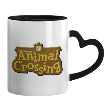 Animal Crossing, Κούπα καρδιά χερούλι μαύρη, κεραμική, 330ml