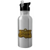 Water bottle Silver with straw, stainless steel 600ml