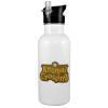 White water bottle with straw, stainless steel 600ml