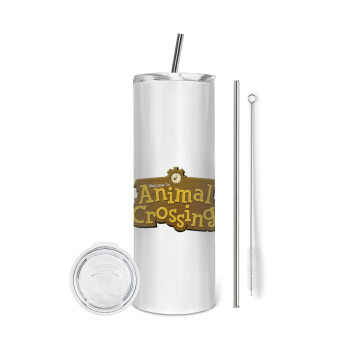 Animal Crossing, Eco friendly stainless steel tumbler 600ml, with metal straw & cleaning brush