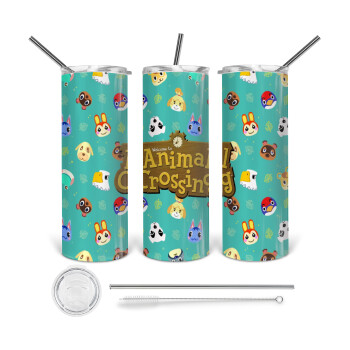 Animal Crossing, Tumbler stainless steel 600ml, with metal straw & cleaning brush