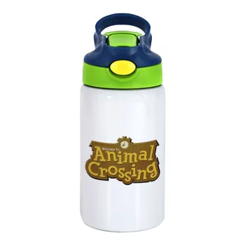 Animal Crossing, Παιδικό παγούρι θερμό, ανοξείδωτο, με καλαμάκι ασφαλείας, πράσινο/μπλε (350ml)