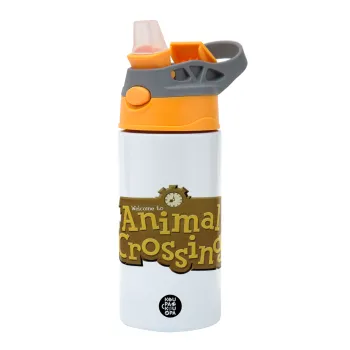 Animal Crossing, Παιδικό παγούρι θερμό, ανοξείδωτο, με καλαμάκι ασφαλείας, Πορτοκαλί/Γκρι (360ml) BPA-FREE
