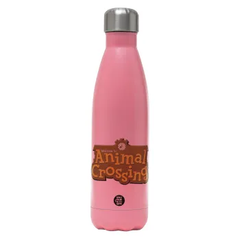 Animal Crossing, Μεταλλικό παγούρι θερμός Ροζ Ματ (Stainless steel), διπλού τοιχώματος, 500ml