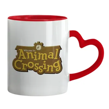 Animal Crossing, Κούπα καρδιά χερούλι κόκκινη, κεραμική, 330ml