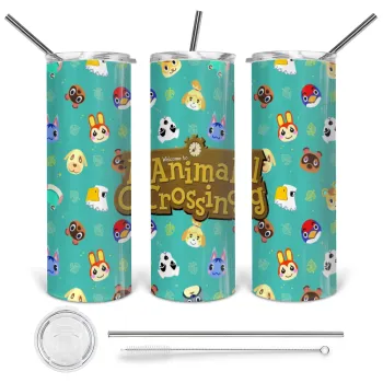 Animal Crossing, Tumbler stainless steel 600ml, with metal straw & cleaning brush