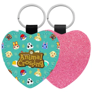 Animal Crossing, Μπρελόκ PU δερμάτινο glitter καρδιά ΡΟΖ