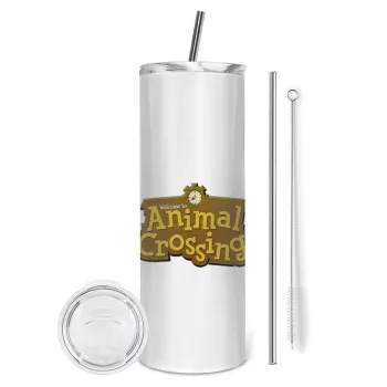Animal Crossing, Tumbler stainless steel 600ml, with metal straw & cleaning brush