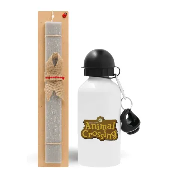 Animal Crossing, Easter Set, metallic aluminum water bottle (500ml) & aromatic flat Easter candle (30cm) (GRAY)