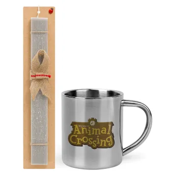 Animal Crossing, Easter Set, metallic thermal cup (300ml) & Easter aromatic flat candle (30cm) (GRAY)