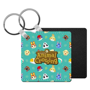Animal Crossing, Μπρελόκ Δερματίνη, τετράγωνο ΜΑΥΡΟ (5x5cm)